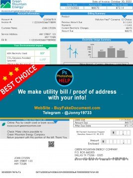 Texas Green Mountain Energy utility bill Sample Fake utility bill